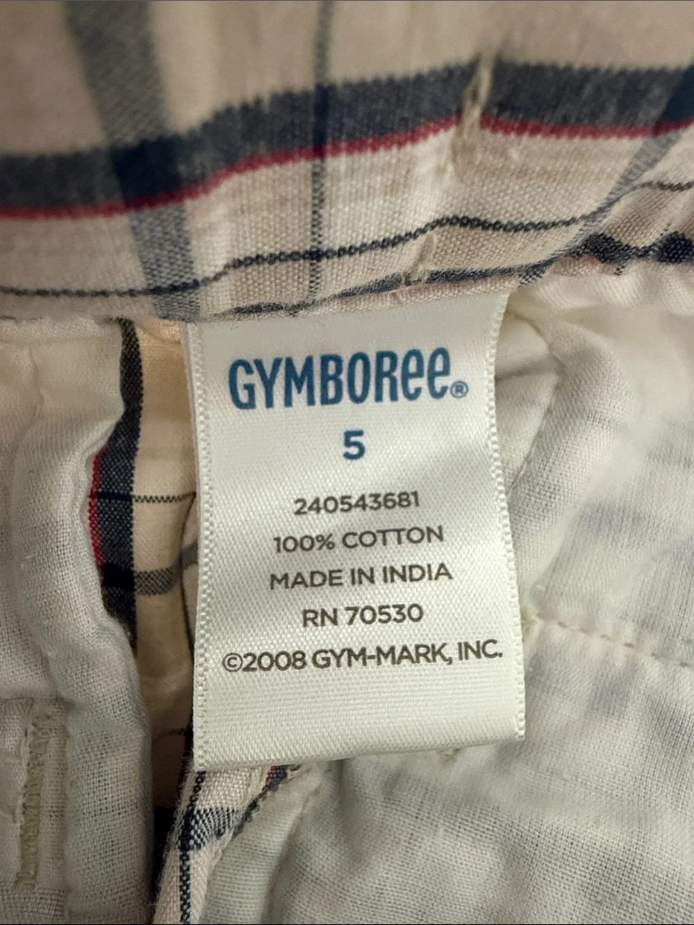 Gymboree Cream Shorts with Navy & Red Plaid